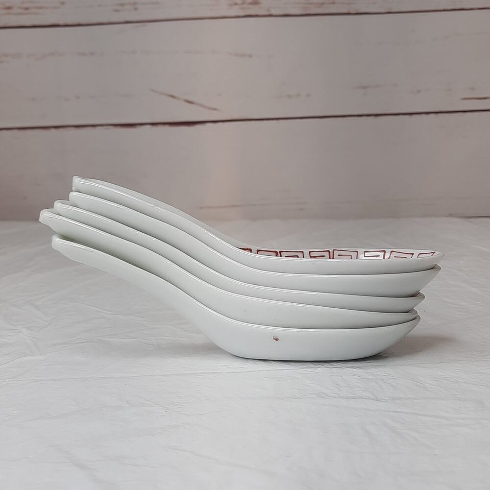 5 Porcelain ASIAN Chinese Soup Tasting Spoons Miso Pho Ramen